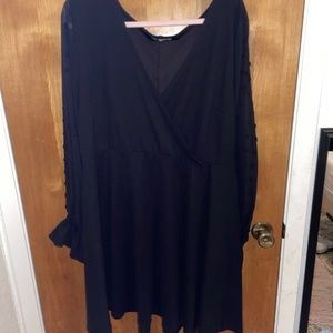 Shein Swiss Dot Flounce Sleeve Faux Wrap Dress 3XL